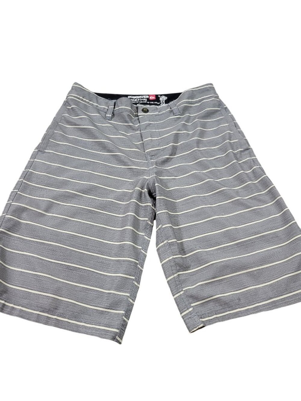 Quiksilver Amphibian Shorts Mens 29 Gray Beige Striped Board Surf Skate Swim